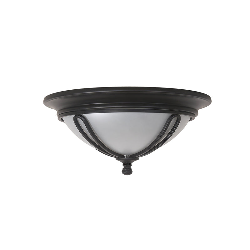 Antique Bowl Flush Light 4 Bulbs Milk Glass Flush Mount Lamp in Black with Metal Cage Frame Clearhalo 'Ceiling Lights' 'Close To Ceiling Lights' 'Close to ceiling' 'Flush mount' Lighting' 808483