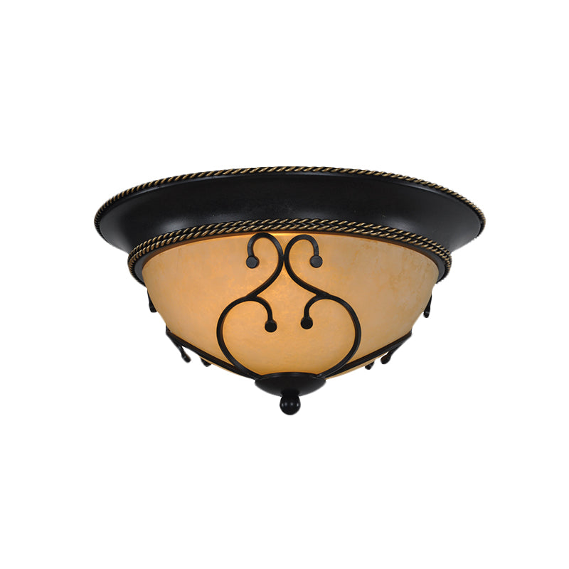 Black 2/3 Heads Ceiling Flush Mount Vintage Frosted Glass Bowl Flushmount with Metal Frame, 13