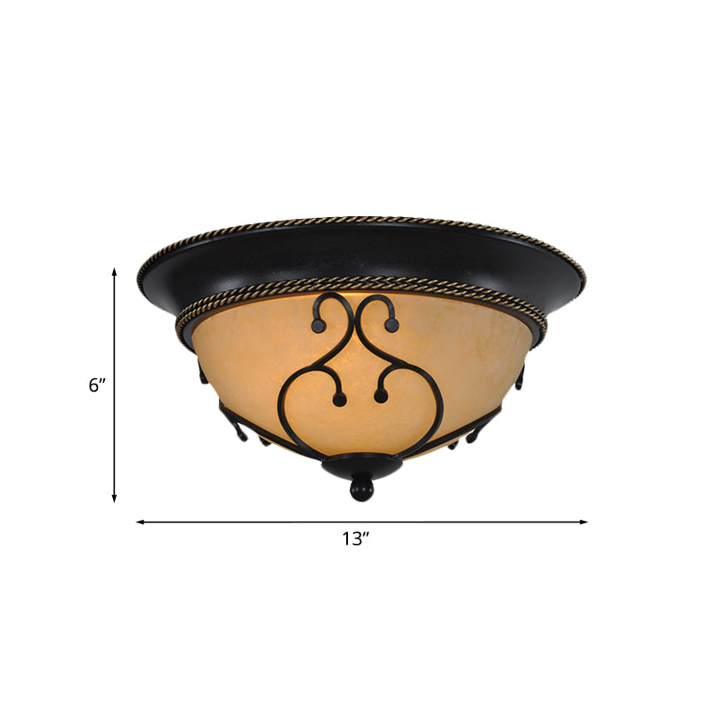 Black 2/3 Heads Ceiling Flush Mount Vintage Frosted Glass Bowl Flushmount with Metal Frame, 13