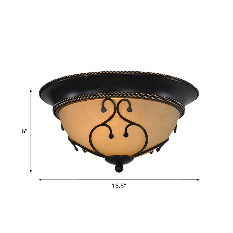 Black 2/3 Heads Ceiling Flush Mount Vintage Frosted Glass Bowl Flushmount with Metal Frame, 13