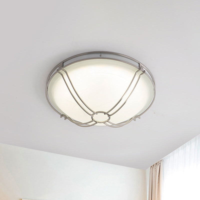 Country Dome Ceiling Light Fixture LED White Glass Flush Mount Lighting with Metal Cage Clearhalo 'Ceiling Lights' 'Close To Ceiling Lights' 'Close to ceiling' 'Flush mount' Lighting' 808508