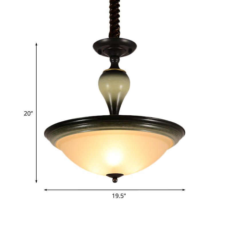 Retro Bowl Semi Flush Mount Light 3 Bulbs Frosted Glass Flushmount Lighting in Black Clearhalo 'Ceiling Lights' 'Close To Ceiling Lights' 'Close to ceiling' 'Glass shade' 'Glass' 'Semi-flushmount' Lighting' 808522