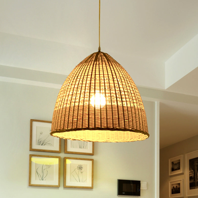 Asian Cloche Pendant Ceiling Light Bamboo 1-Light Dining Room Hanging Lamp in Beige Clearhalo 'Ceiling Lights' 'Pendant Lights' 'Pendants' Lighting' 809069