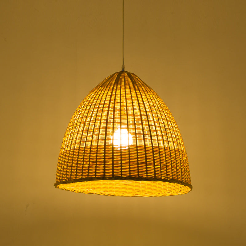 Asian Cloche Pendant Ceiling Light Bamboo 1-Light Dining Room Hanging Lamp in Beige Clearhalo 'Ceiling Lights' 'Pendant Lights' 'Pendants' Lighting' 809072