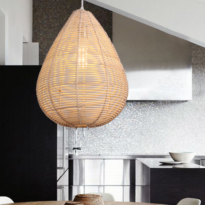 Raindrop Kitchen Ceiling Pendant Bamboo 1 Bulb Asian Style Hanging Lamp Kit in Wood Wood Clearhalo 'Ceiling Lights' 'Pendant Lights' 'Pendants' Lighting' 809079_4283af11-a2d8-4e2b-b259-cbe76a93d506