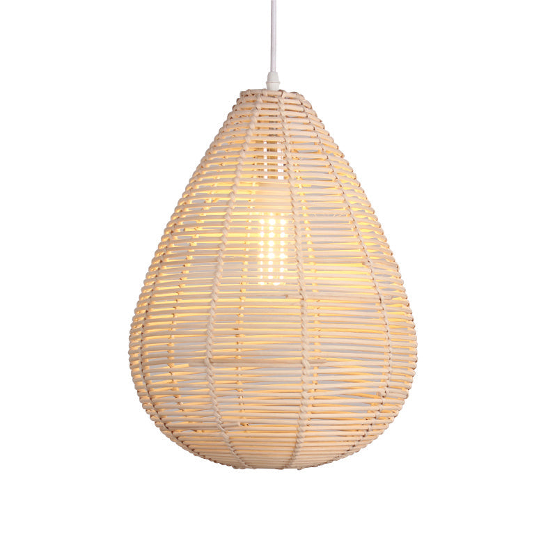 Raindrop Kitchen Ceiling Pendant Bamboo 1 Bulb Asian Style Hanging Lamp Kit in Wood Clearhalo 'Ceiling Lights' 'Pendant Lights' 'Pendants' Lighting' 809081