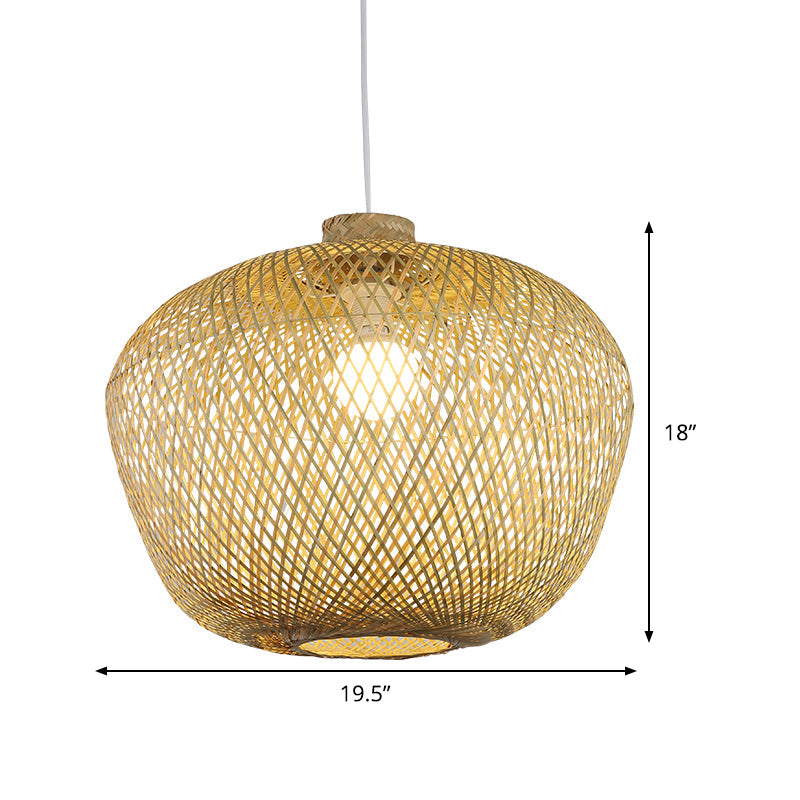 Asia Crock Bamboo Weaving Ceiling Lamp 1 Light Hanging Pendant in Beige for Living Room Clearhalo 'Ceiling Lights' 'Pendant Lights' 'Pendants' Lighting' 809093