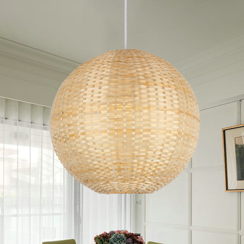 Spherical Pendant Ceiling Light Asian Bamboo 1 Bulb Beige Suspension Lighting for Restaurant Clearhalo 'Ceiling Lights' 'Pendant Lights' 'Pendants' Lighting' 809099