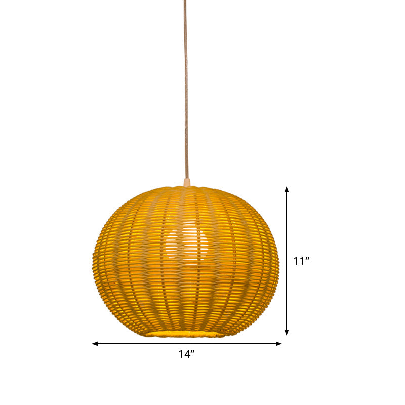 1 Bulb Restaurant Pendulum Light Chinese Beige Hanging Pendant with Globe Bamboo Shade Clearhalo 'Ceiling Lights' 'Pendant Lights' 'Pendants' Lighting' 809113