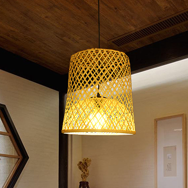 2-Shade Barrel Pendant Lighting Asia Bamboo Single Beige Hanging Lamp Kit over Table Beige Clearhalo 'Ceiling Lights' 'Pendant Lights' 'Pendants' Lighting' 809114_58a93c48-668c-4aee-9b91-3f41f1b73428