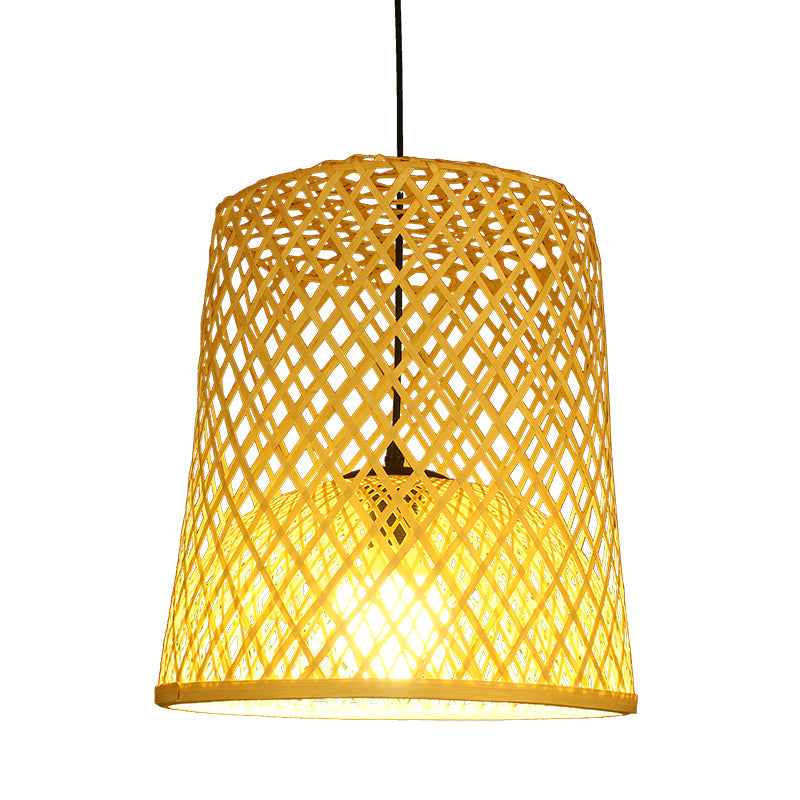 2-Shade Barrel Pendant Lighting Asia Bamboo Single Beige Hanging Lamp Kit over Table Clearhalo 'Ceiling Lights' 'Pendant Lights' 'Pendants' Lighting' 809116