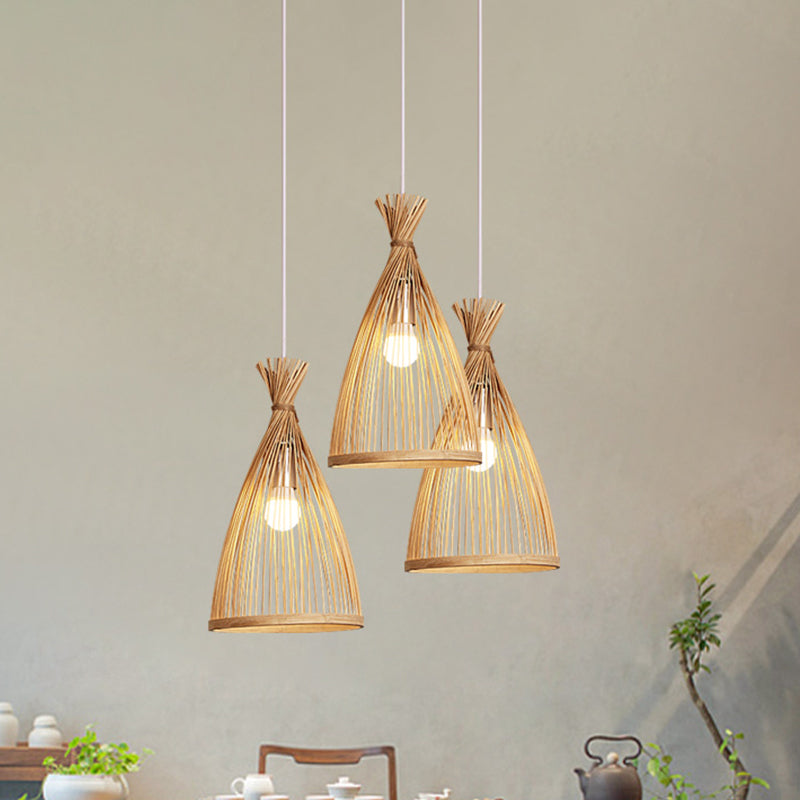 Wood Tapered Cage Pendant Lamp Japanese 1 Head Bamboo Suspended Lighting Fixture Wood Clearhalo 'Ceiling Lights' 'Pendant Lights' 'Pendants' Lighting' 809139_7c046425-9beb-4c56-8728-c6cc27cc8b77