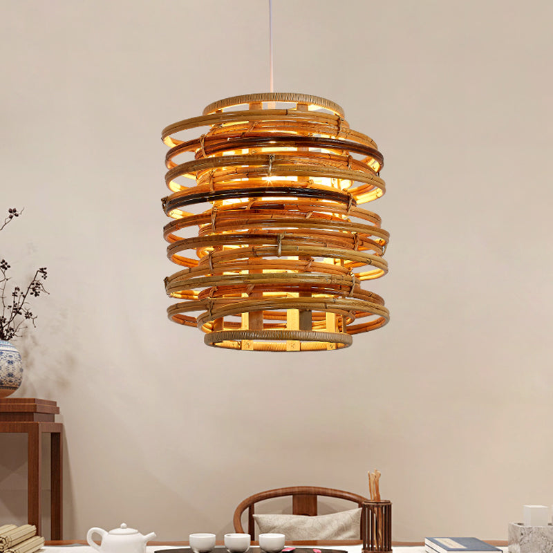 Whirled Bamboo Suspension Pendant Asian Single Beige Hanging Light Kit over Dining Table Clearhalo 'Ceiling Lights' 'Pendant Lights' 'Pendants' Lighting' 809149