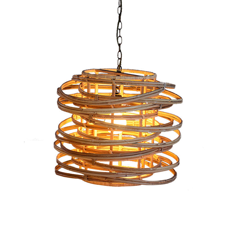 Asia 1 Head Pendant Lighting Wood Swirling Hanging Lamp Kit with Bamboo Shade for Massage House Clearhalo 'Ceiling Lights' 'Pendant Lights' 'Pendants' Lighting' 809156