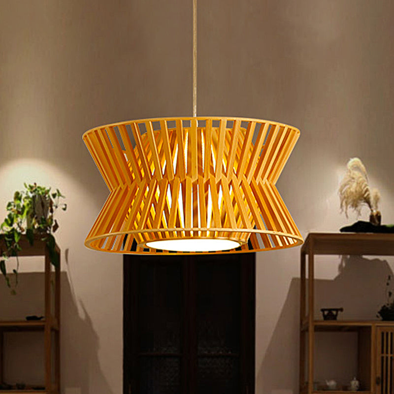 Curvaceous Wood Pendant Light Asian 1-Light 16