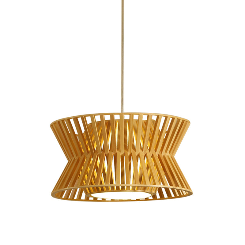 Curvaceous Wood Pendant Light Asian 1-Light 16