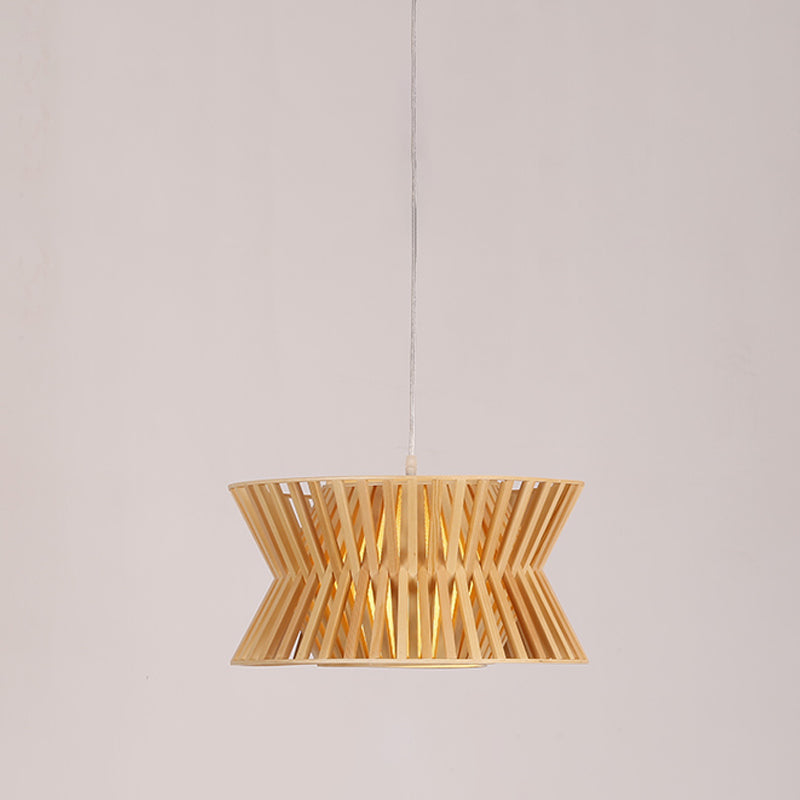 Curvaceous Wood Pendant Light Asian 1-Light 16