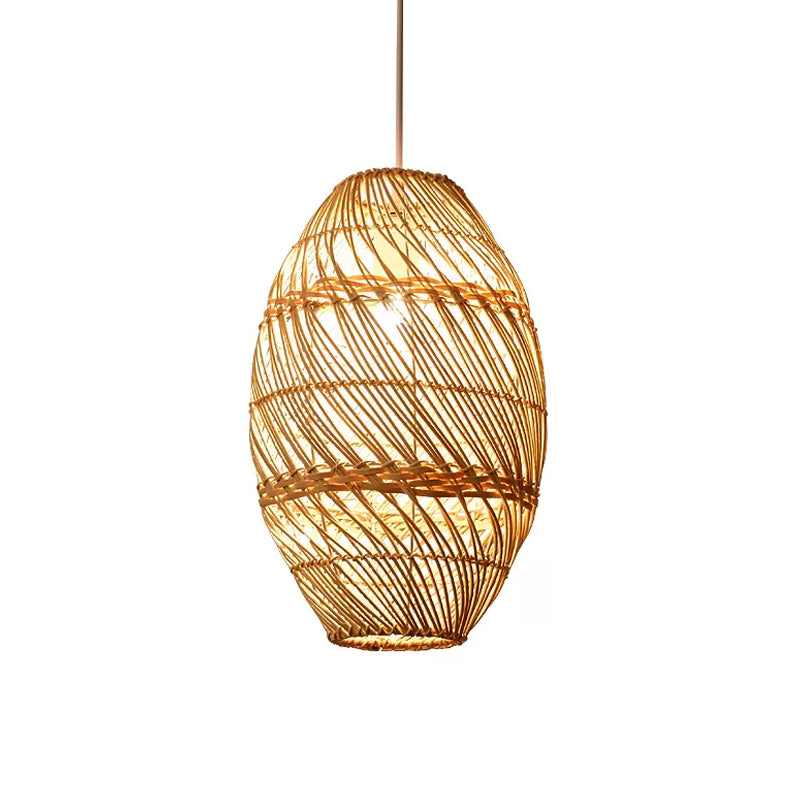 Wood Oblong Suspension Light Asian-Style 1 Bulb Bamboo Rattan Ceiling Pendant Lamp Clearhalo 'Ceiling Lights' 'Pendant Lights' 'Pendants' Lighting' 809309