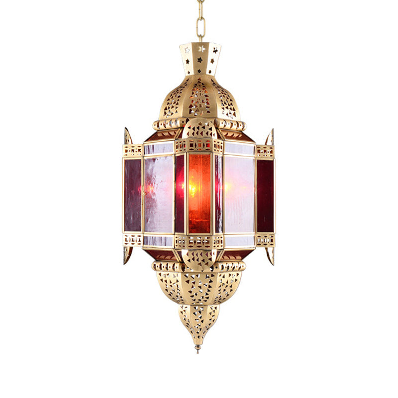 1 Light Pendant Lamp Arab Lantern Metal Ceiling Hang Fixture in Brass with Hollow-Out Design Clearhalo 'Ceiling Lights' 'Pendant Lights' 'Pendants' Lighting' 809396