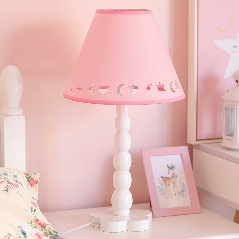 Kids Cone Table Lamp Fabric 1 Light Bedroom Night Light with Cutout Design and Wood Base in Pink/Pink and White/Pink and Green Pink-White Clearhalo 'Lamps' 'Table Lamps' Lighting' 809578