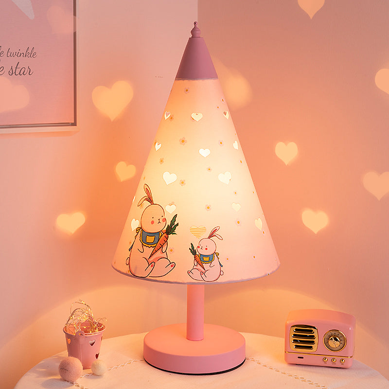 Cone Fabric Nightstand Light Kids 1 Bulb Pink Night Table Lamp with Rabbit Pattern and Cutout Design Pink Clearhalo 'Lamps' 'Table Lamps' Lighting' 809626