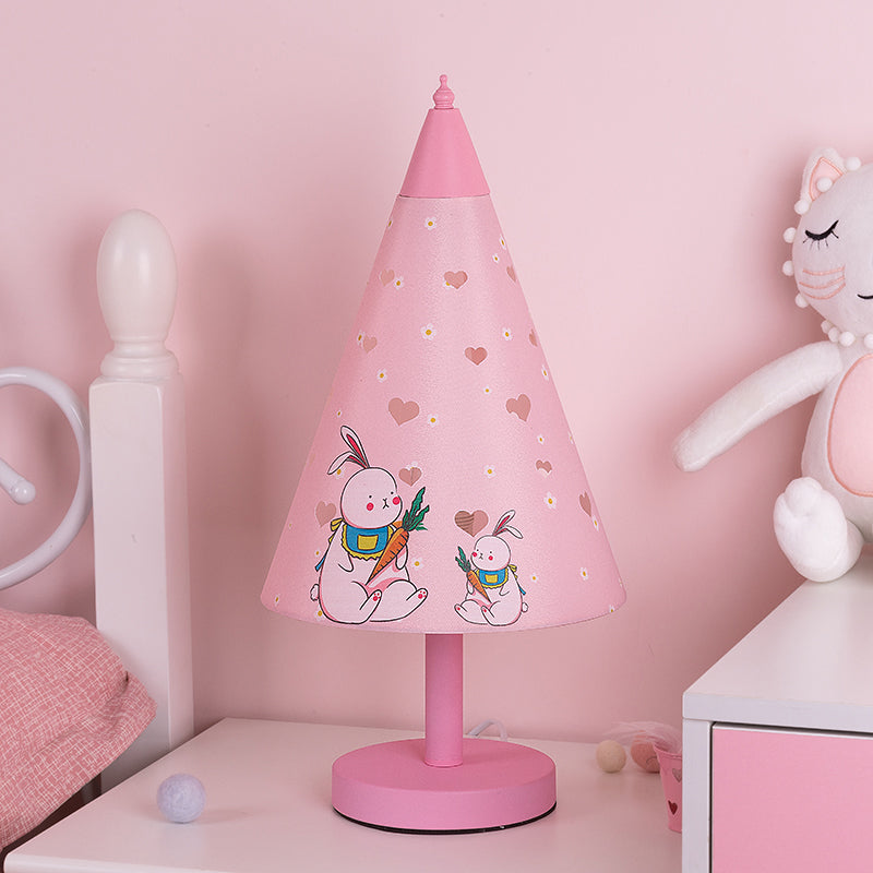 Cone Fabric Nightstand Light Kids 1 Bulb Pink Night Table Lamp with Rabbit Pattern and Cutout Design Clearhalo 'Lamps' 'Table Lamps' Lighting' 809627