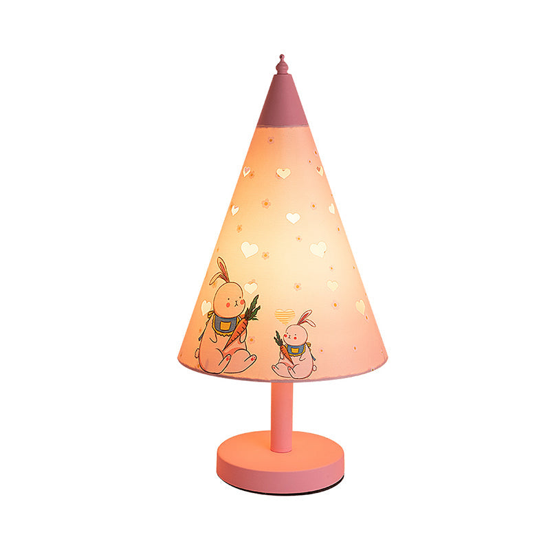 Cone Fabric Nightstand Light Kids 1 Bulb Pink Night Table Lamp with Rabbit Pattern and Cutout Design Clearhalo 'Lamps' 'Table Lamps' Lighting' 809628