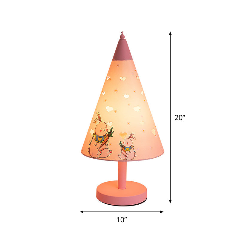 Cone Fabric Nightstand Light Kids 1 Bulb Pink Night Table Lamp with Rabbit Pattern and Cutout Design Clearhalo 'Lamps' 'Table Lamps' Lighting' 809629