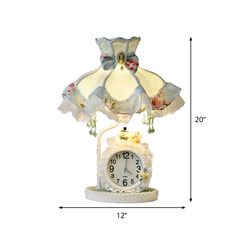 Princess Dress Night Table Light Kids Fabric 1 Bulb Living Room Nightstand Lamp in Aqua with Clock Clearhalo 'Lamps' 'Table Lamps' Lighting' 809645