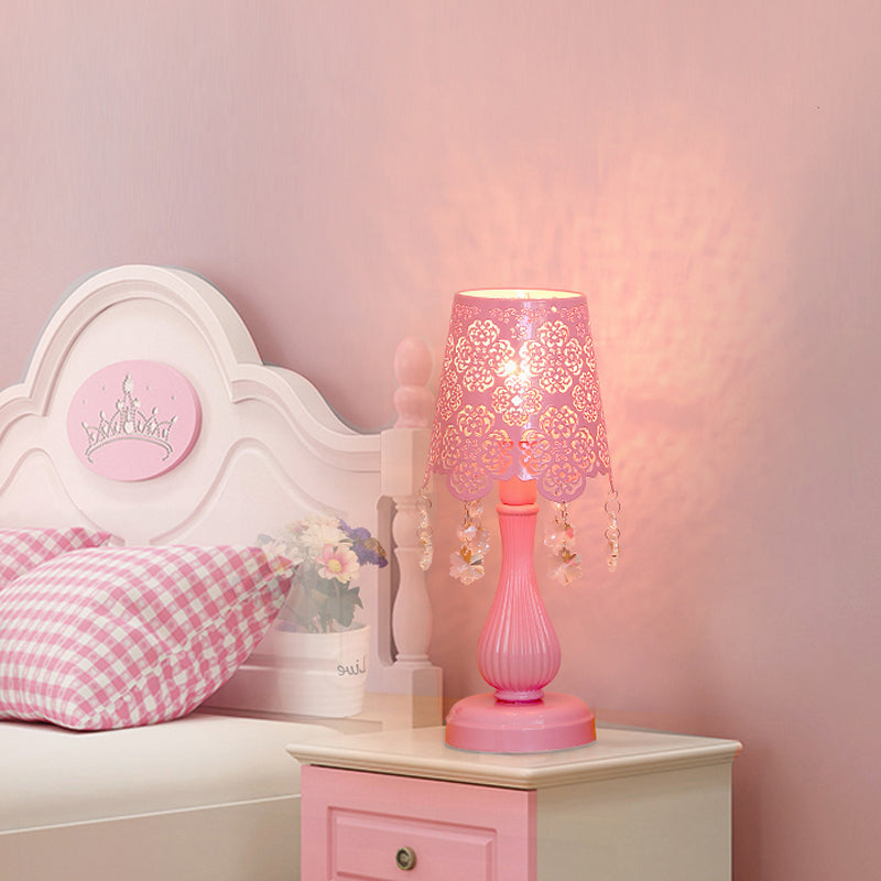 Modern Cutout Cone Night Lamp Iron 1 Light Table Lighting in Pink with Snowflake Crystal Accent Clearhalo 'Lamps' 'Table Lamps' Lighting' 809659