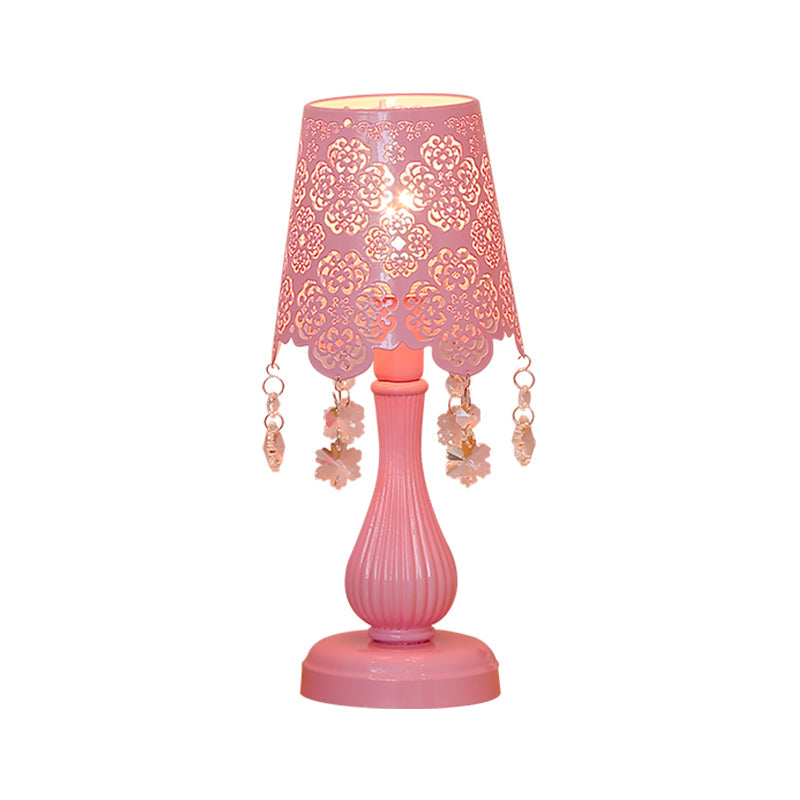 Modern Cutout Cone Night Lamp Iron 1 Light Table Lighting in Pink with Snowflake Crystal Accent Clearhalo 'Lamps' 'Table Lamps' Lighting' 809660