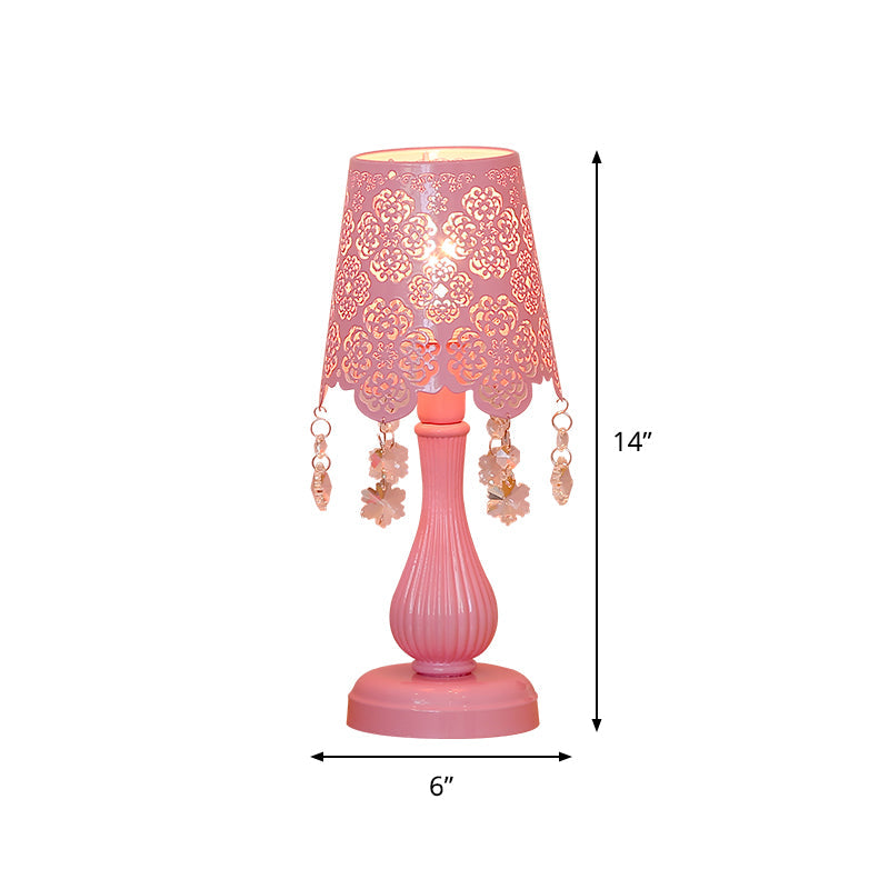 Modern Cutout Cone Night Lamp Iron 1 Light Table Lighting in Pink with Snowflake Crystal Accent Clearhalo 'Lamps' 'Table Lamps' Lighting' 809661