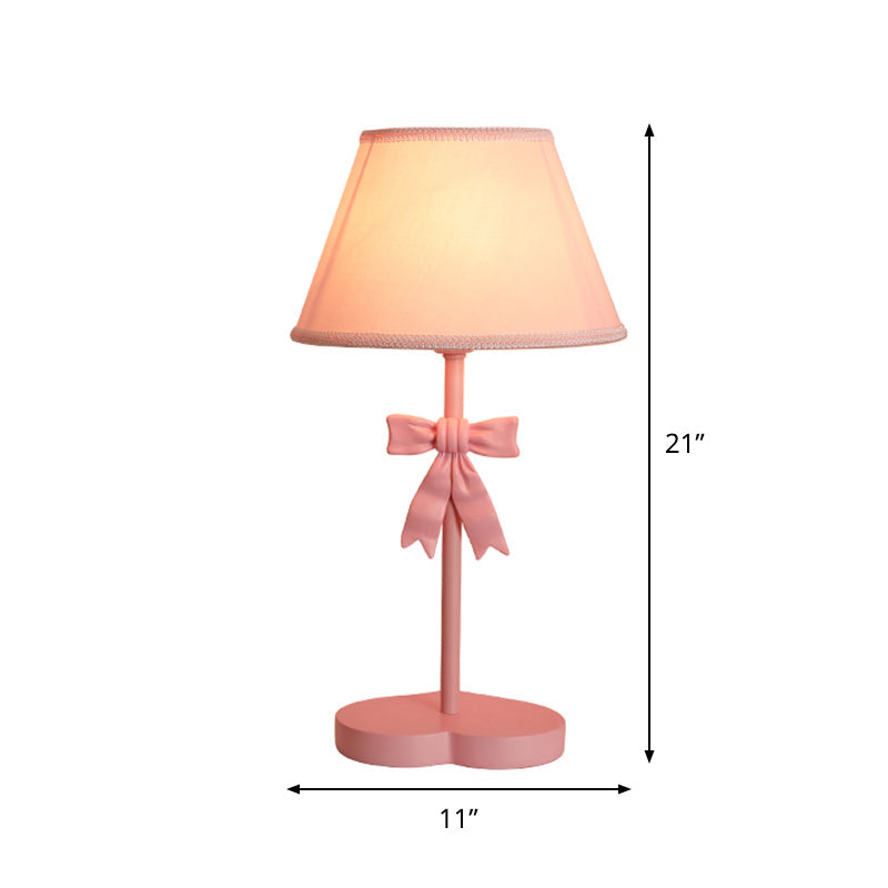 Conical Fabric Night Table Lighting Kids 1-Bulb Pink Nightstand Light with Bow Decoration Clearhalo 'Lamps' 'Table Lamps' Lighting' 809685