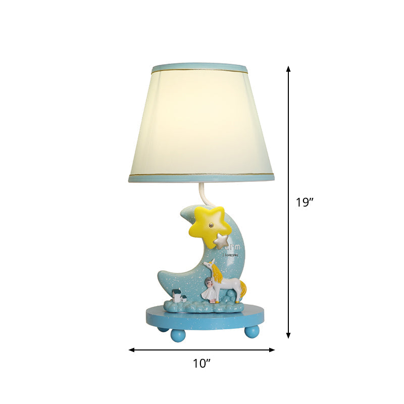 Fabric Cone Night Table Lamp Cartoon 1-Head Blue Nightstand Lighting with Moon and Star Base Clearhalo 'Lamps' 'Table Lamps' Lighting' 809689