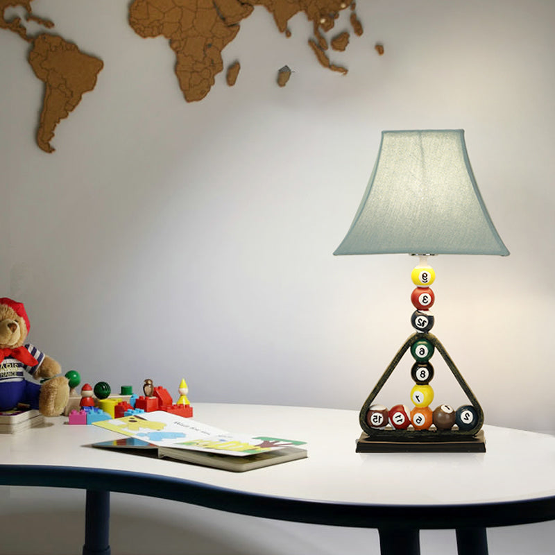 Blue Flared Study Lighting Kids 1-Light Fabric Reading Book Light with Billiard Ball Decor Blue Clearhalo 'Lamps' 'Table Lamps' Lighting' 809690