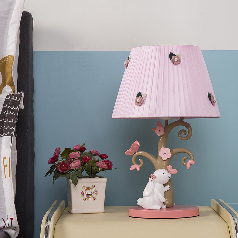 Cartoon Pleated Shade Table Light Fabric 1 Bulb Bedroom Night Lighting in Pink with Rabbit Decor Clearhalo 'Lamps' 'Table Lamps' Lighting' 809695