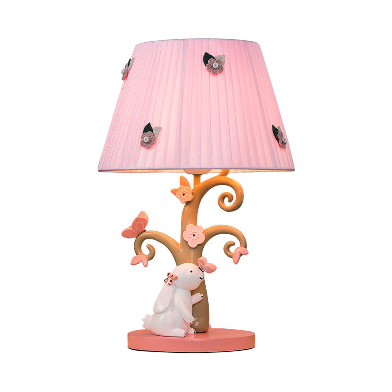 Cartoon Pleated Shade Table Light Fabric 1 Bulb Bedroom Night Lighting in Pink with Rabbit Decor Clearhalo 'Lamps' 'Table Lamps' Lighting' 809696