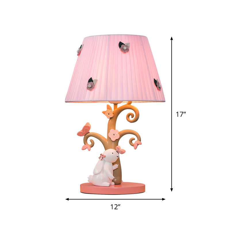 Cartoon Pleated Shade Table Light Fabric 1 Bulb Bedroom Night Lighting in Pink with Rabbit Decor Clearhalo 'Lamps' 'Table Lamps' Lighting' 809697