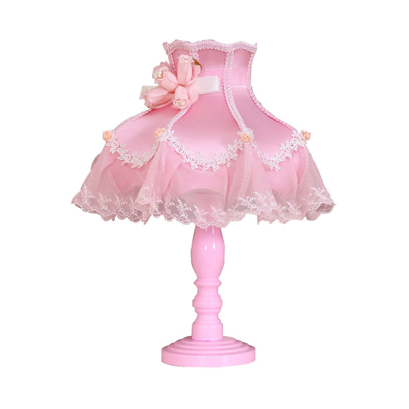 Kids Lace Edge Table Lighting Fabric 1-Light Girls Bedroom Nightstand Lamp in Pink with Rose Decor Clearhalo 'Lamps' 'Table Lamps' Lighting' 809827