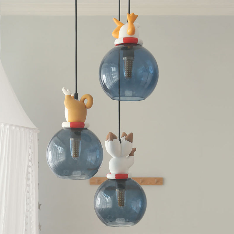 Cartoon Animals Resin Multi Pendant Light Kids 3 Heads Blue Hanging Ceiling Light for Bedroom Clearhalo 'Ceiling Lights' 'Pendant Lights' 'Pendants' Lighting' 809896