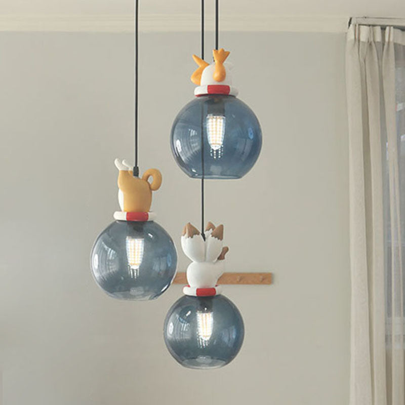 Cartoon Animals Resin Multi Pendant Light Kids 3 Heads Blue Hanging Ceiling Light for Bedroom Clearhalo 'Ceiling Lights' 'Pendant Lights' 'Pendants' Lighting' 809897