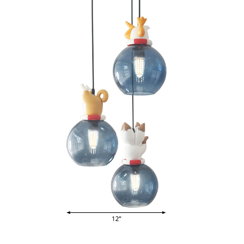 Cartoon Animals Resin Multi Pendant Light Kids 3 Heads Blue Hanging Ceiling Light for Bedroom Clearhalo 'Ceiling Lights' 'Pendant Lights' 'Pendants' Lighting' 809899