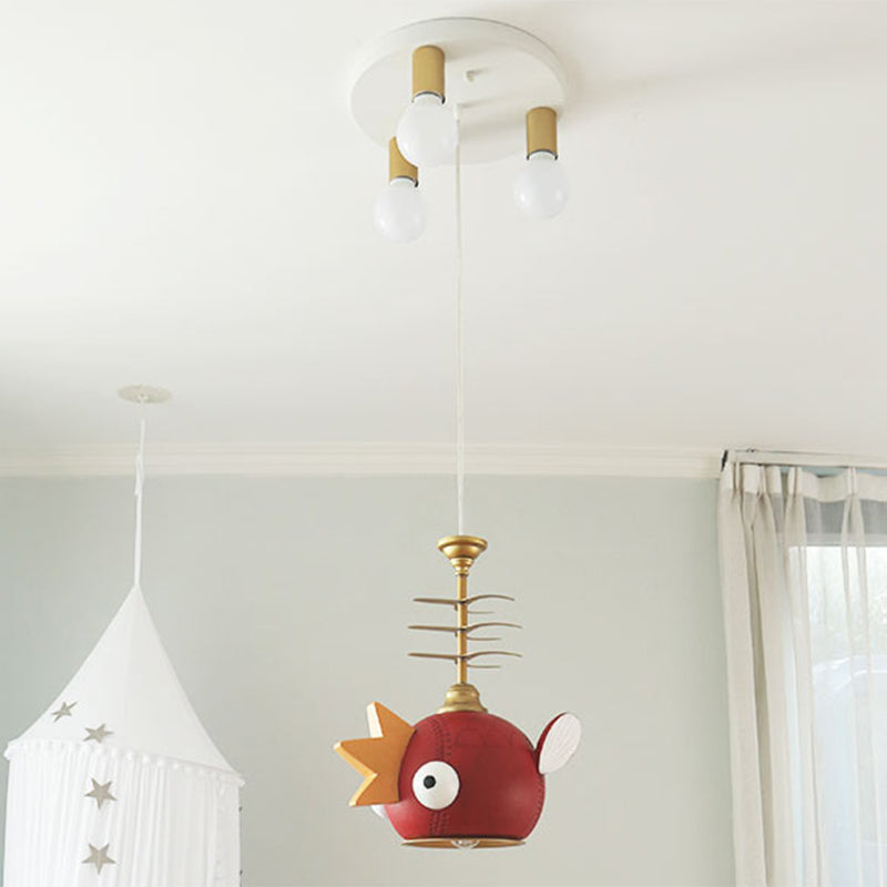 Modern Cartoon Cyprinoid Shade Gold Hanging Lamp Kit 1/4 Lights Pendant Lighting in Red Clearhalo 'Ceiling Lights' 'Pendant Lights' 'Pendants' Lighting' 809904