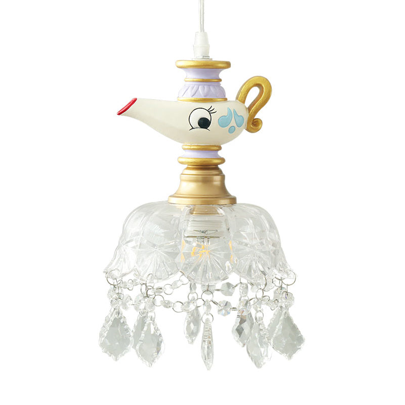 White Teapot Pendant Light Kids 1/4 Lights Clear Glass Hanging Ceiling Light for Bedroom Clearhalo 'Ceiling Lights' 'Pendant Lights' 'Pendants' Lighting' 809910