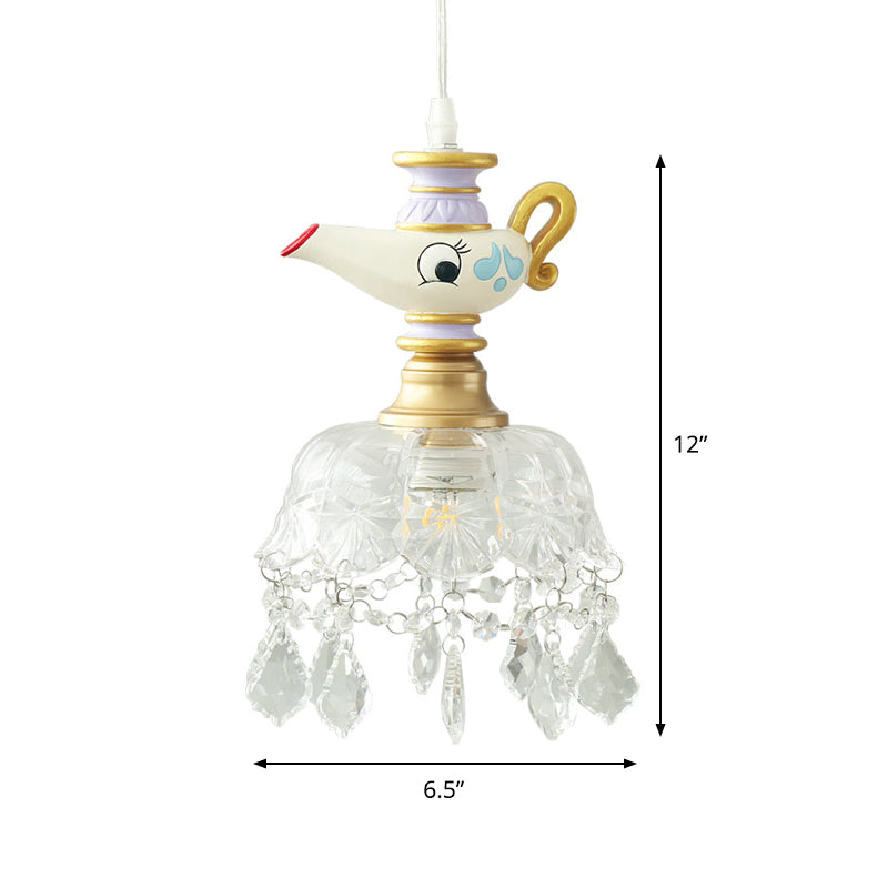 White Teapot Pendant Light Kids 1/4 Lights Clear Glass Hanging Ceiling Light for Bedroom Clearhalo 'Ceiling Lights' 'Pendant Lights' 'Pendants' Lighting' 809912