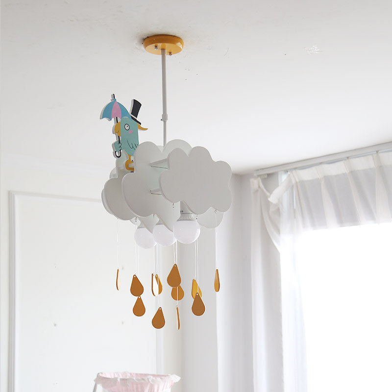 1 Head Bedroom Hanging Ceiling Light Kids White Pendant Light with Cloud and Birds Wood Shade Clearhalo 'Ceiling Lights' 'Pendant Lights' 'Pendants' Lighting' 809919