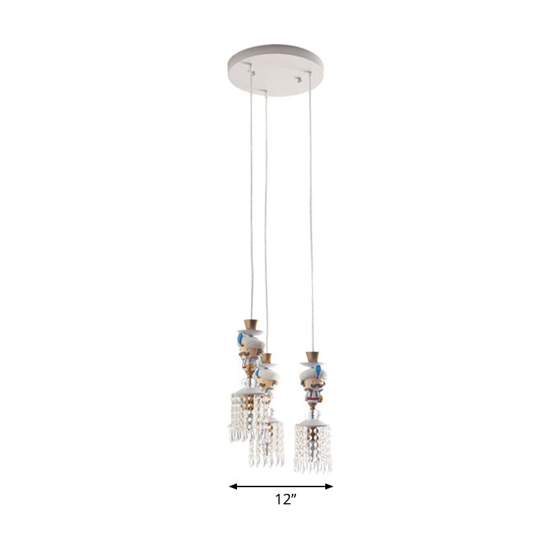 Puppet Bedroom Hanging Light Fixture Metal 1/3 Lights Modern Pendant Lighting in White with Crystal Drop Clearhalo 'Ceiling Lights' 'Pendant Lights' 'Pendants' Lighting' 809930