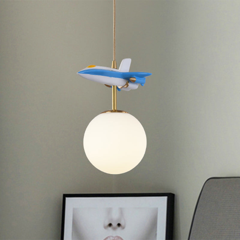 Airplane Ceiling Pendant Light Kids Metal 1 Light White/Blue Suspension Light for Bedroom Clearhalo 'Ceiling Lights' 'Pendant Lights' 'Pendants' Lighting' 809932