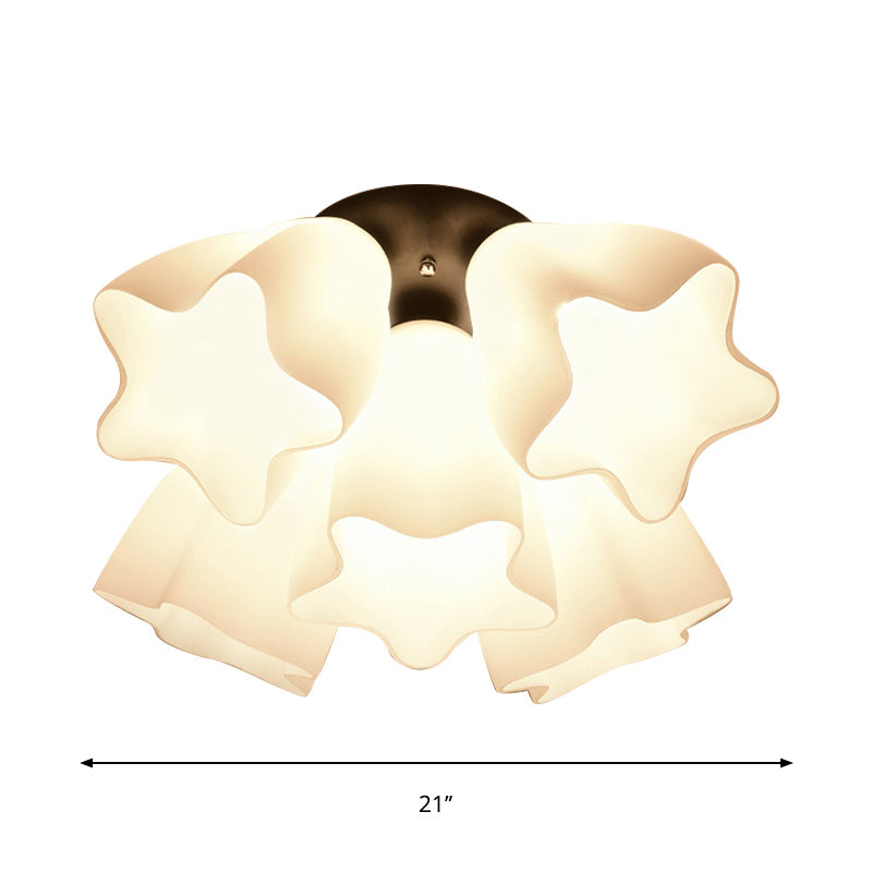 Star Semi Flush Mount Light Simple White Glass 3/5 Bulbs Bedroom Close to Ceiling Lighting Fixture Clearhalo 'Ceiling Lights' 'Close To Ceiling Lights' 'Close to ceiling' 'Glass shade' 'Glass' 'Pendant Lights' 'Semi-flushmount' Lighting' 810305