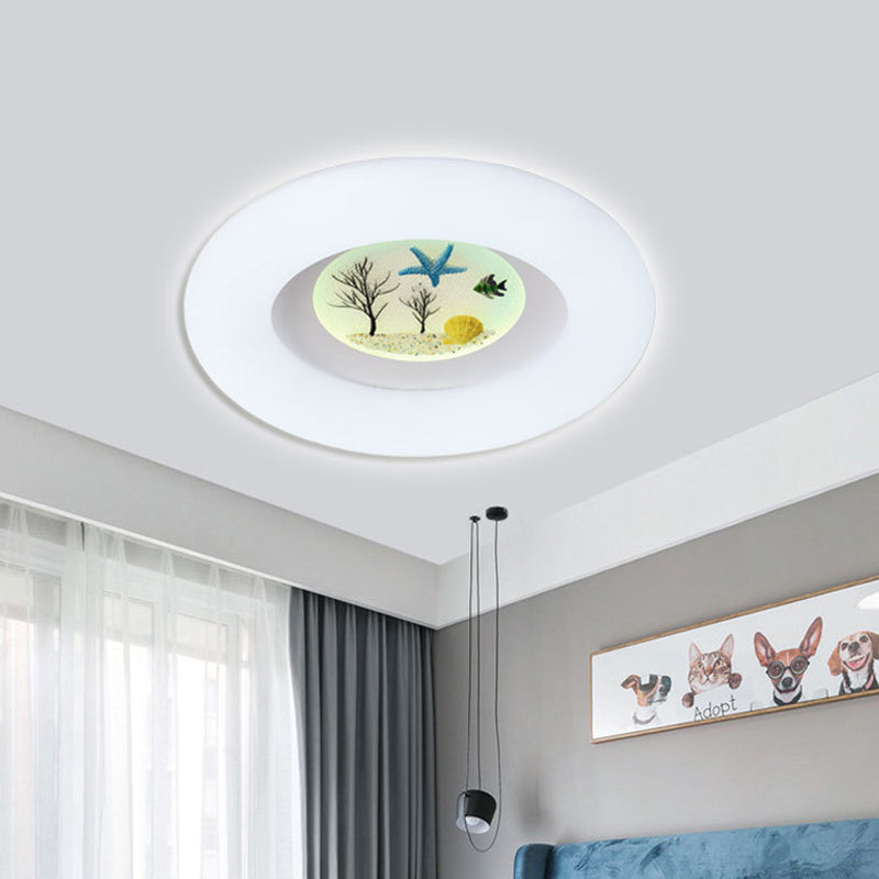 White Ring Ceiling Mounted Fixture Kids LED Acrylic Flush Mount with Ocean Pattern for Living Room White Clearhalo 'Ceiling Lights' 'Close To Ceiling Lights' 'Close to ceiling' 'Flush mount' Lighting' 810319